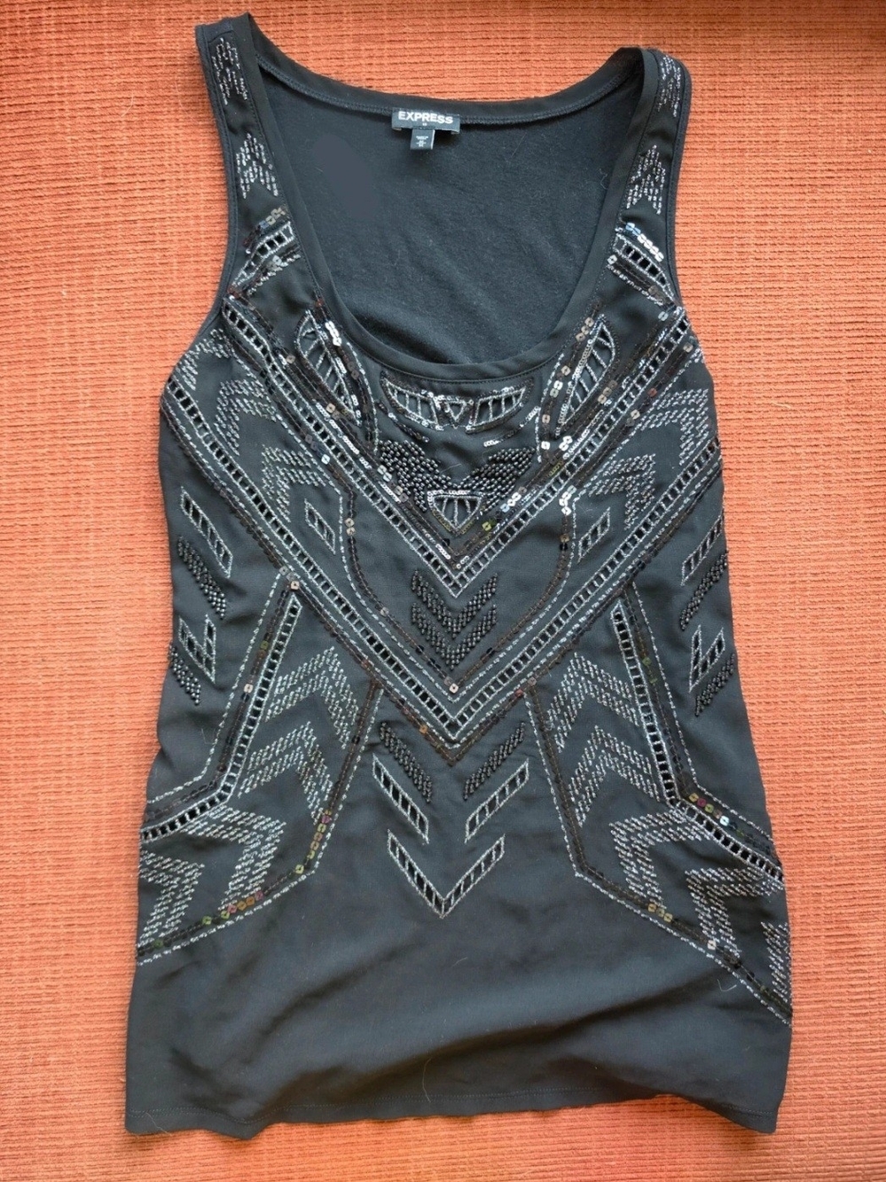 Express Black Beaded Scoop Tank